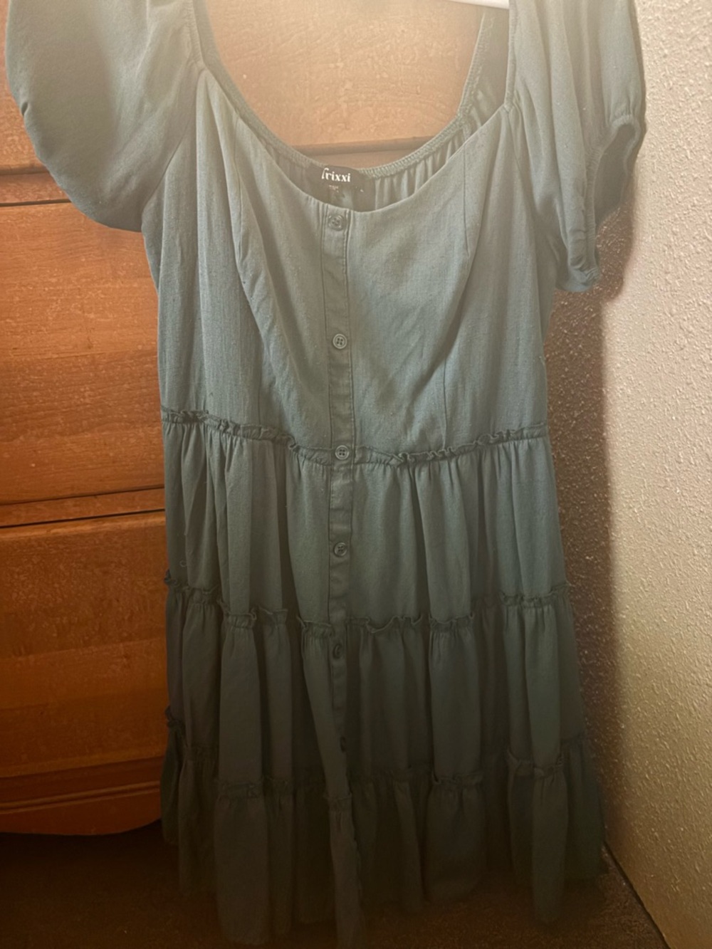 Frixxi Sage Green Tiered Button-Front Dress